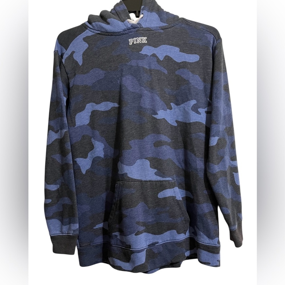 Victoria's Secret PINK Blue and Black Camouflage Sherpa Hoodie Size Small - Picture 2 of 5
